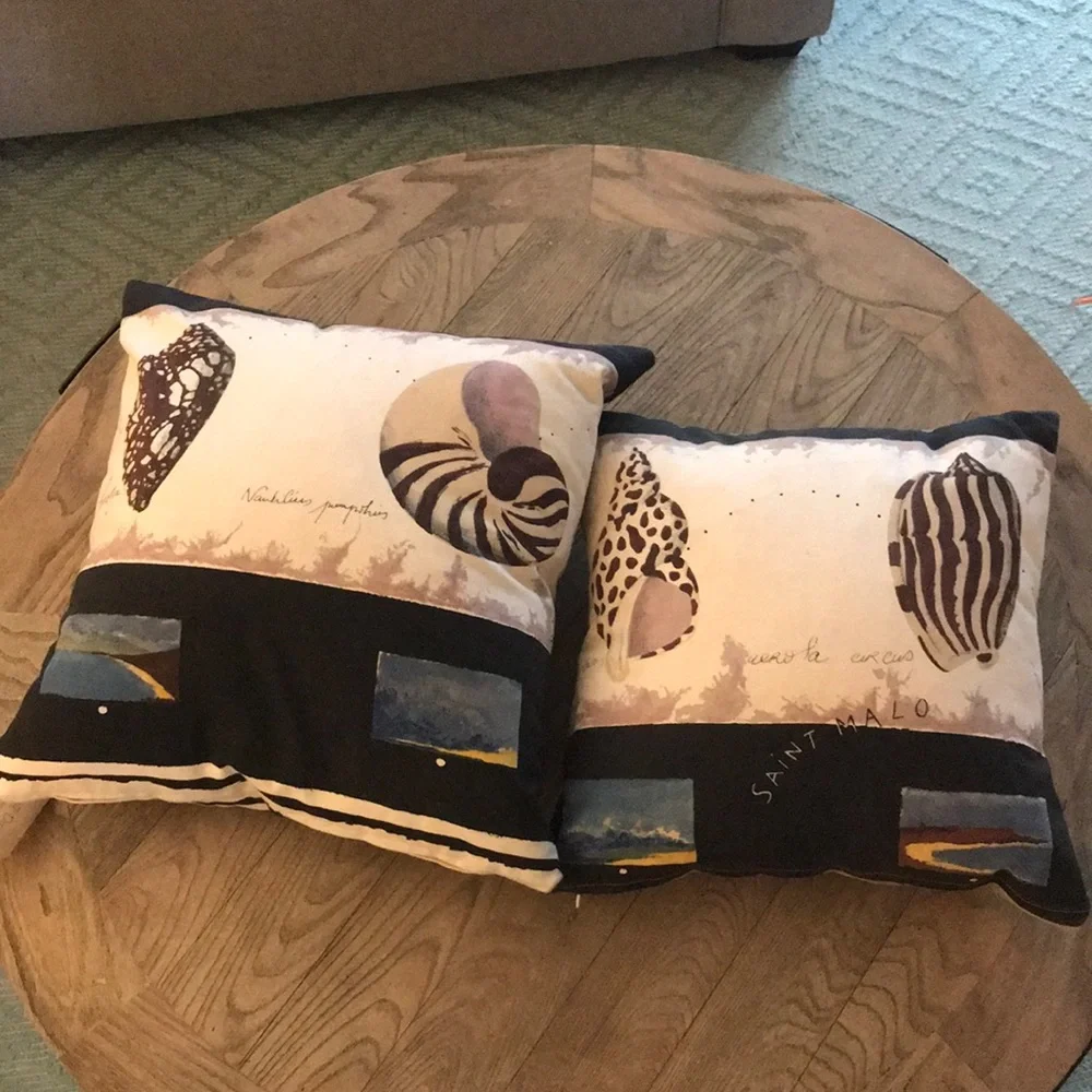 New pair 2 Etsy set lot bundle Beach shell seashell throw pillows